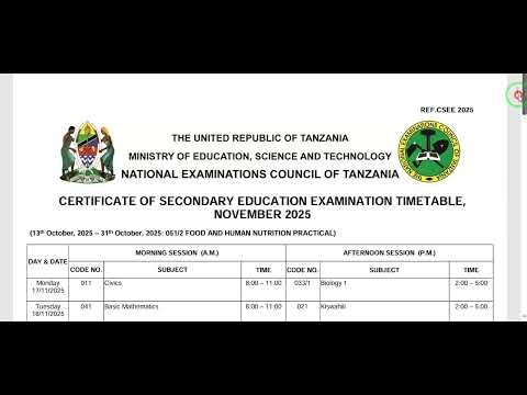 Jinsi ya Kudownload Necta Form Two & Form Four Timetable 2025