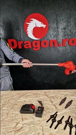 Motocoasa electrica tip trimmer, 2 acumulatori, incarcator, tija extensibila, rosu