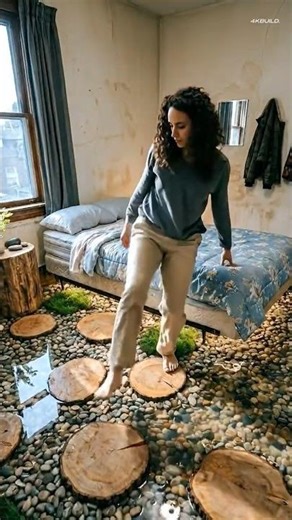 🪨🌿 Pebbles Grass & Wooden Log Epoxy Floor ✨ #epoxyfloor #naturedesign