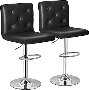 VECELO Adjustable Bar Stools with Back, Bar Height Stools for Kitchen Counter, Bar Stools Set of 2, X-Large Size, Black