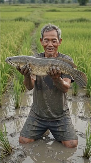 🔥 Amazing Survival! Old Cambodian Man Digs Through Mud and Catches a Giant Fish! 🐟🌾