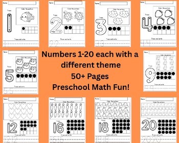 Preschool Math Worksheets Bundle: Numbers 1–20 | Counting, Tracing