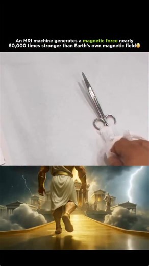 Medical | Science | Facts on Instagram: "MRI machines create one of the strongest magnetic fields on Earth - up to 30,000x stronger than a fridge magnet! That power is so extreme that even a tiny metal object — a screwdriver, hairpin, oxygen tank, or key - can turn into a deadly projectile, flying across the room at terrifying speed. . . . #trendingreels #didyouknow #intresting #medicalfacts #biologyfacts #humanbody #science #disease #disorder #doctor #explore #viral #knowledge #usa #mri #magnet