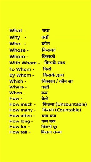 WH WORDS , spoken English, English grammar, English to Hindi translations, Interrogative sentence