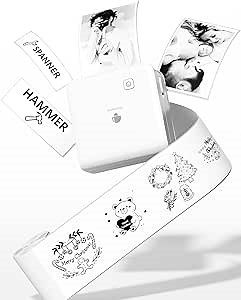 Memoking Photo Sticker Printer Machine - 2" Mini HD 300dpi Sticker Maker for Pad & Phone - M02 Pro Portable Pocket Thermal Printer White - Inkless Bluetooth for Photos, DIY