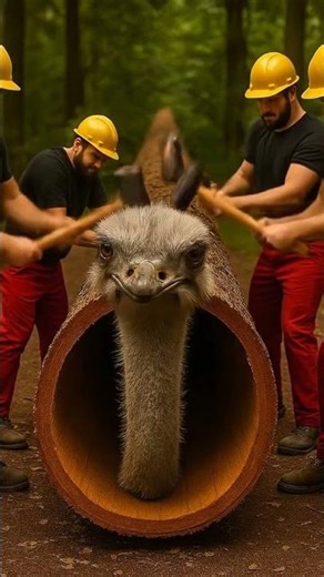 Unbelievable Moment Ostrich Breaks Out of a Tree Log! #animalanimation #animalcare #animals
