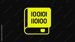 Yellow Books about programming icon isolated on black background. Programming language concept. PHP, CSS, XML, HTML, Javascript learning. 4K Video motion graphic animation