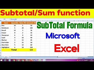 How to use Excel || Subtotal Formula in Microsoft Excel|| sum function in Excel Subtotal function
