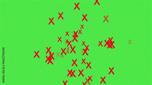 Abstract Red X Marks Rising on Green Screen - Error and Rejection Symbols Animation
