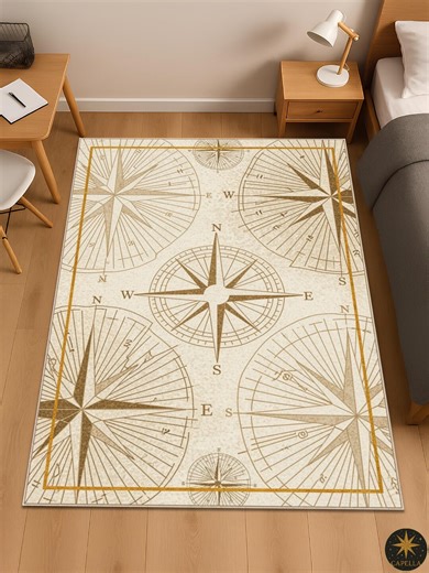 Vintage Compass Map Rug Nautical World Explorer Decor Maritime Navigation Style Carpet - Etsy