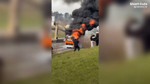 Manchester City fan bus erupts in flames en route to final