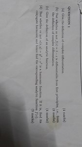 QUESTION 1(a) Give the definition of complex differentiation.... | Filo