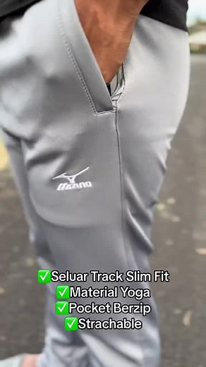 Tracksuit Slim fit Mizuno Light Grey Navyblue yoga Style #seluar #strechable #yoga #pants