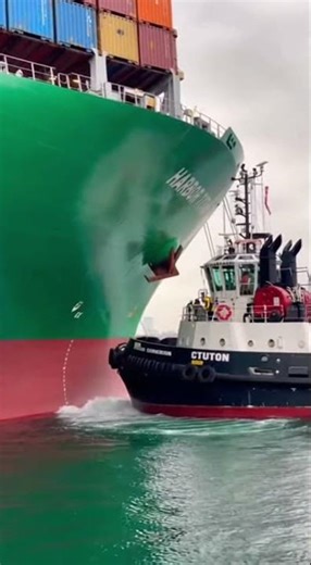 Massive Container Ship "Harbor Titan" Docking with Tugboat Assist