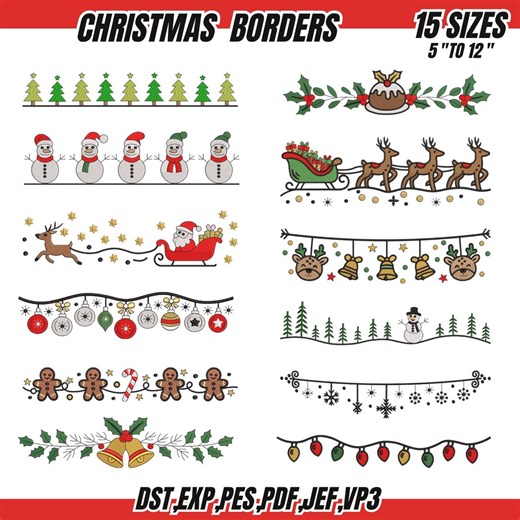 Christmas Borders Embroidery Designs: Holly, Bells, Trees, Snowmen, Gingerbread Borders (digital Download) 11 Sizes - Etsy
