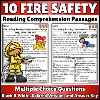 10 Fire Safety Reading Comprehension Passages 1st Grade, 2nd Grade, & 3rd Grade