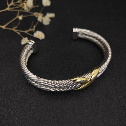 David Custom Double X Twisted Cable Cuff Bracelet, Minimalist Stackable Designer Inspired Bangle - Etsy