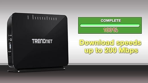 TRENDnet AC750 Wireless VDSL2\/ADSL2+ Modem Router, 200 Mbps VDSL Downstream Speeds, USB share por...
