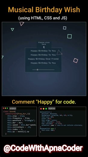 🎵 Musical Birthday Wish Using HTML, CSS #shorts #webdevelopment #html #coding