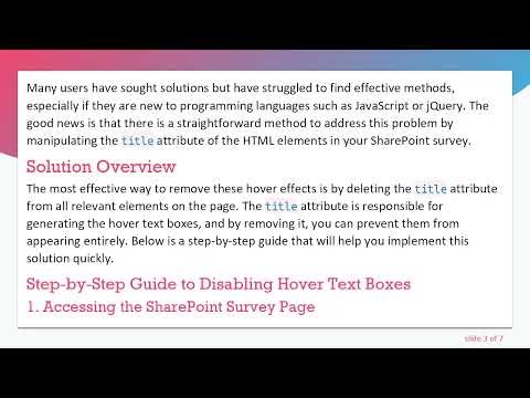 How to Disable Hover Text Boxes on Your Entire SharePoint Survey Page
