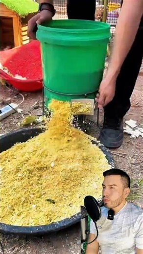 So he made a homemade food chopper for his chickens