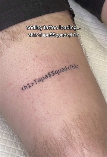 🖨️ Printed this straight onto his skin. Looks so cool with the super recognisable font from coding and other computer work. 💻 🌎 My buddy Bart built me my website and as a thank you the least I could do is give him this cool tattoo, thanks so much again! 🤖 if you want anything printed on you like it’s done by a robot HMU #codingtattoo #coding #codingjokes #tattoojokes #pacotattoo