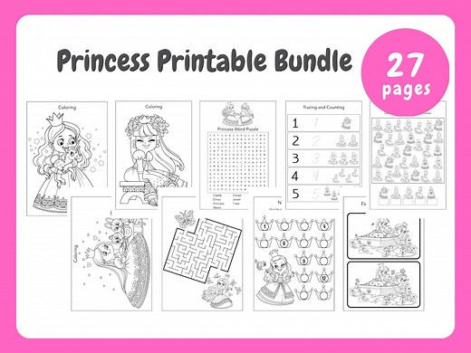 Princess Activities Printable Bundle: 27 Pages - Coloring Pages, Mazes, Word Puzzles, and More! (PDF) - Etsy