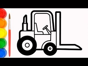 How to Draw a Forklift Car for Kids and Color it with Watercolors