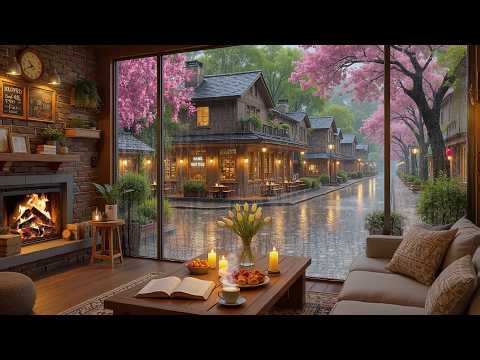 Gentle Rainy Café Jazz ☕ Fireplace Warmth & Smooth Piano Melodies For Peaceful Focused Work