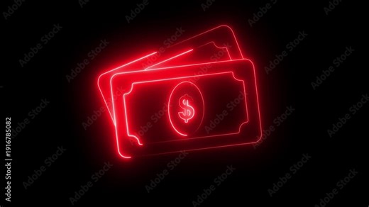 Currency animated icon for Money, Shopping, and Online Payment Transactions ,Neon glowing cash money dollars motion
