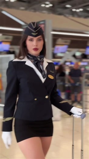 Female Flight Attendant at Busy Airport Terminal