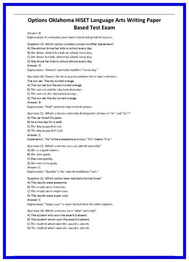 Options Oklahoma HiSET Language Arts Writing Paper Based Test Exam 636x882