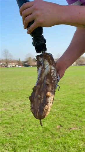 These white football boots are absolutely covered in mud 😫👀 Can the ultimate football boot cleaner Boot Buddy save them? 🧼 Wait until the end to find out and watch the satisfaction unfold 🤤 #football #asmr #footballboots