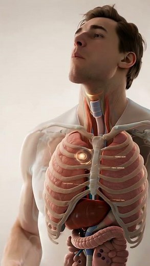 Medical animation showing a man swallowing a tablet It moves down the esophag