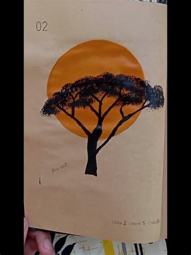 Painted a tree with a glowing orange sunset on gouache 🌳