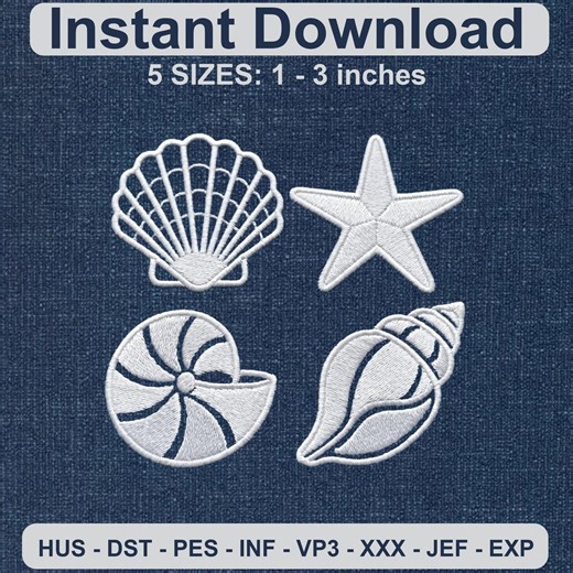 Sea Shell Embroidery Design Set, Coastal Ocean Embroidery File, Beach Shell Machine Embroidery, Nautical Summer Embroidery Icons - Etsy