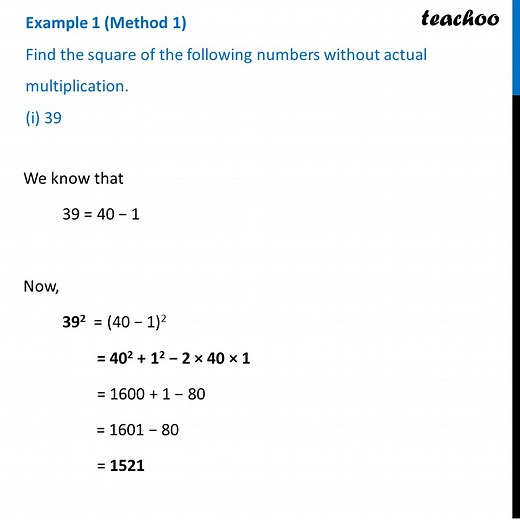 Example 1 - Find square of 39 without actual multiplication - Teachoo