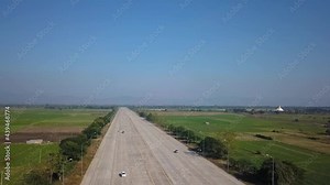 Empty Super Highway through Myanmar Countryside to Naypyidaw Myanmar Capital City