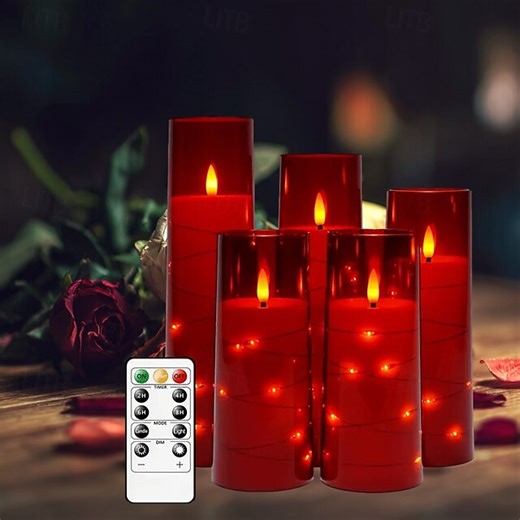 5 Pcs LED Acrylic Electronic Candle Lights with Timer & Remote Control for Valentine's Day, Indoor/Outdoor Bedroom, Living Room, Dining Room, Tabletop