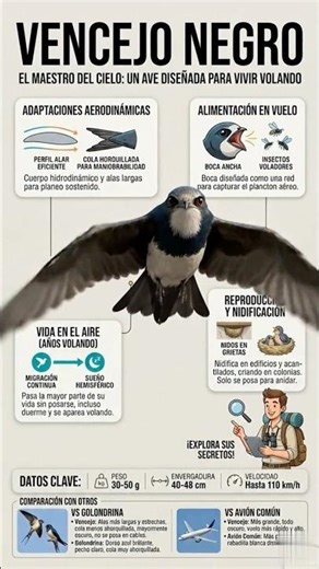 🦅 Vuela 10 meses SIN PARAR 😱 Vencejo Negro #aprendizaje #curiosidades #saber #sabiasque #aprender