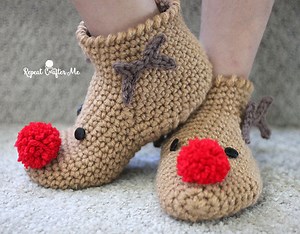 Crochet Rudolph Slipper Socks - Repeat Crafter Me