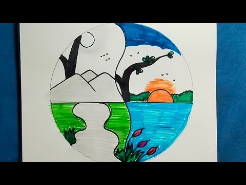 How To draw A beautiful scenery drawing 