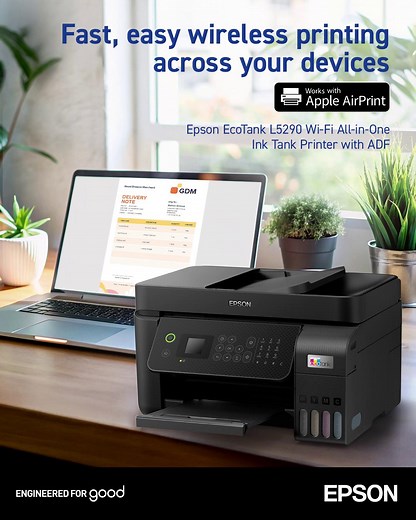 Need easy wireless printing?​ No problem! With the Epson EcoTank L5290, you can print seamlessly from Apple devices using AirPrint - fast, effortless, and wireless!​ Plus, it’s powered by Heat-Free Technology, so you save energy while getting reliable performance. Smart for your business and the planet. 🌱​ Learn more here:​ https://www.epson.com.ph/For-Home/Printers/Home-Office-Printers/Epson-EcoTank-L5290-Wi-Fi-All-in-One-Ink-Tank-Printer-with-ADF/p/C11CJ65502 ​ For price inquiries or immediat