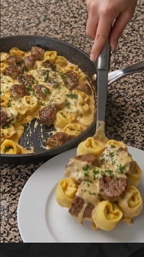 Creamy Provolone Garlic Butter Steak and Tortellini