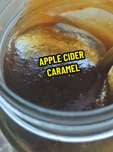 Apple Cider Caramel Recipe- Apple Cider (*fresh-pressed, pure) -bring to boil, reduce heat to med. low and allow to simmer until condensed into a thicker syrup (it starts to bubble quite a bit near the end which indicates the majority of water is boiled out). Keep an eye on it and be patient :) -place in the fridge overnight to thicken the syrup and create a 'caramel' #applecider #applecidercaramel #fall #fallrecipe #1ingredient #applecaramel