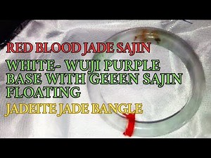JADE BANGLE: WHITE- WUJI PURPLE BASE W/ GREEN & SAJIN RED FLOATING | JADE BANGLE COLLECTION