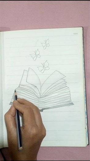 Butterfly & Open Book Pencil Drawing 🦋📚 #art #notebookcover #drawing