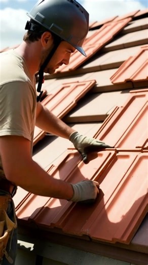 The process of installing roof tiles using special techniques neatly #shorts