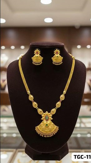 Exquisite traditional temple design gold necklace and earring set with rubu👉 Dm for orders