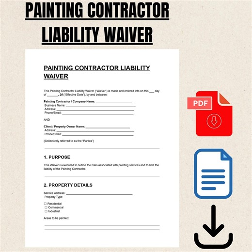 Painting Contractor Liability Waiver Template Editable DOC & PDF | Painter Release Form | House Painting Service Waiver - Etsy